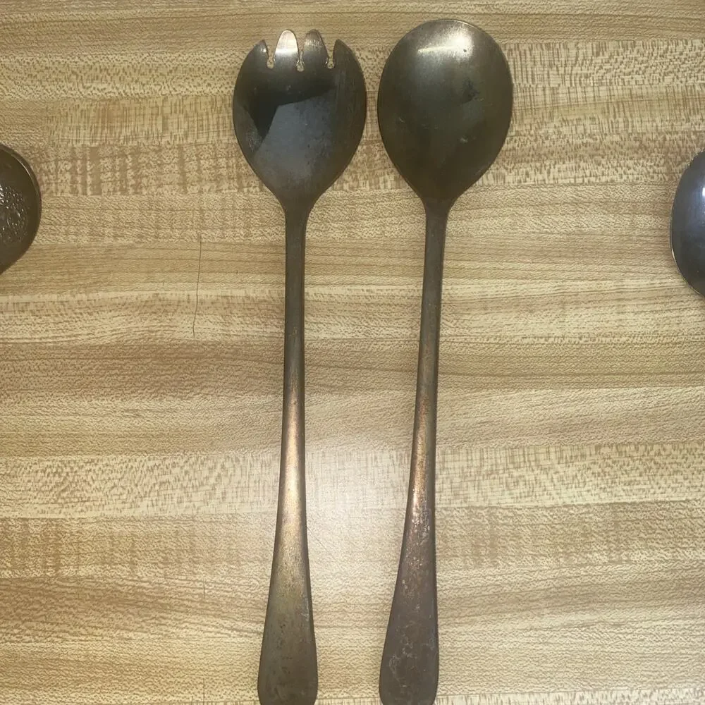 Set Of 4 Sheffield Silverplate Salad Serving, Grapefruit Spoon, Relish Spoon